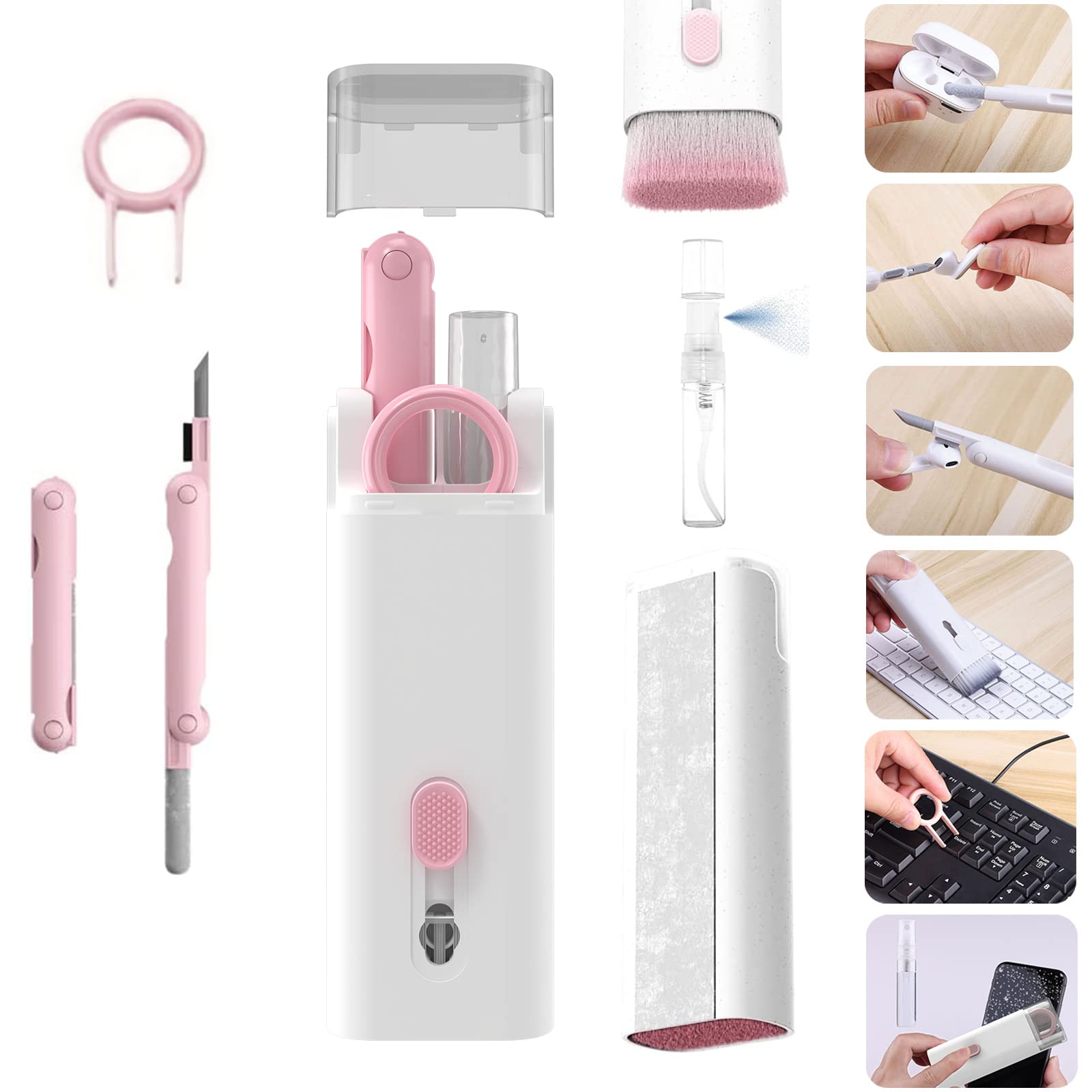 AWH7-in-1 Electronic Cleaner Kit for Airpods - Laptop Cleaner, Keyboard Cleaner Kit, Portable Cleaning Kit with Cleaning Pen Brush Spray for iPhone iPad MacBook Screen/Keyboard/Headphones