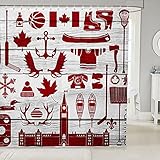 richhome Rote AhornblätterDuschvorhang Anti-Schimmel Klassische Kanada Symbole Rustikal Duschvorhäng Wasserabweisend Eishockey-Sportspiel Waschbar Duschvorhänge,180x200cm