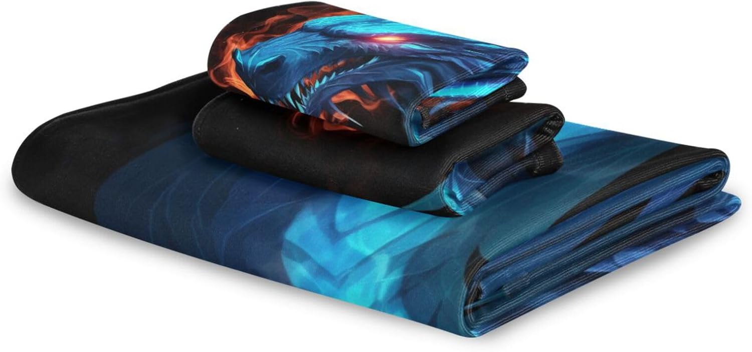 YETTASBIN Dragon Towel Set of 3, Highly Absorbent Soft Towels with Bath Towel, Hand Towel and Washcloth for Bathroom Hotel Gym Spa