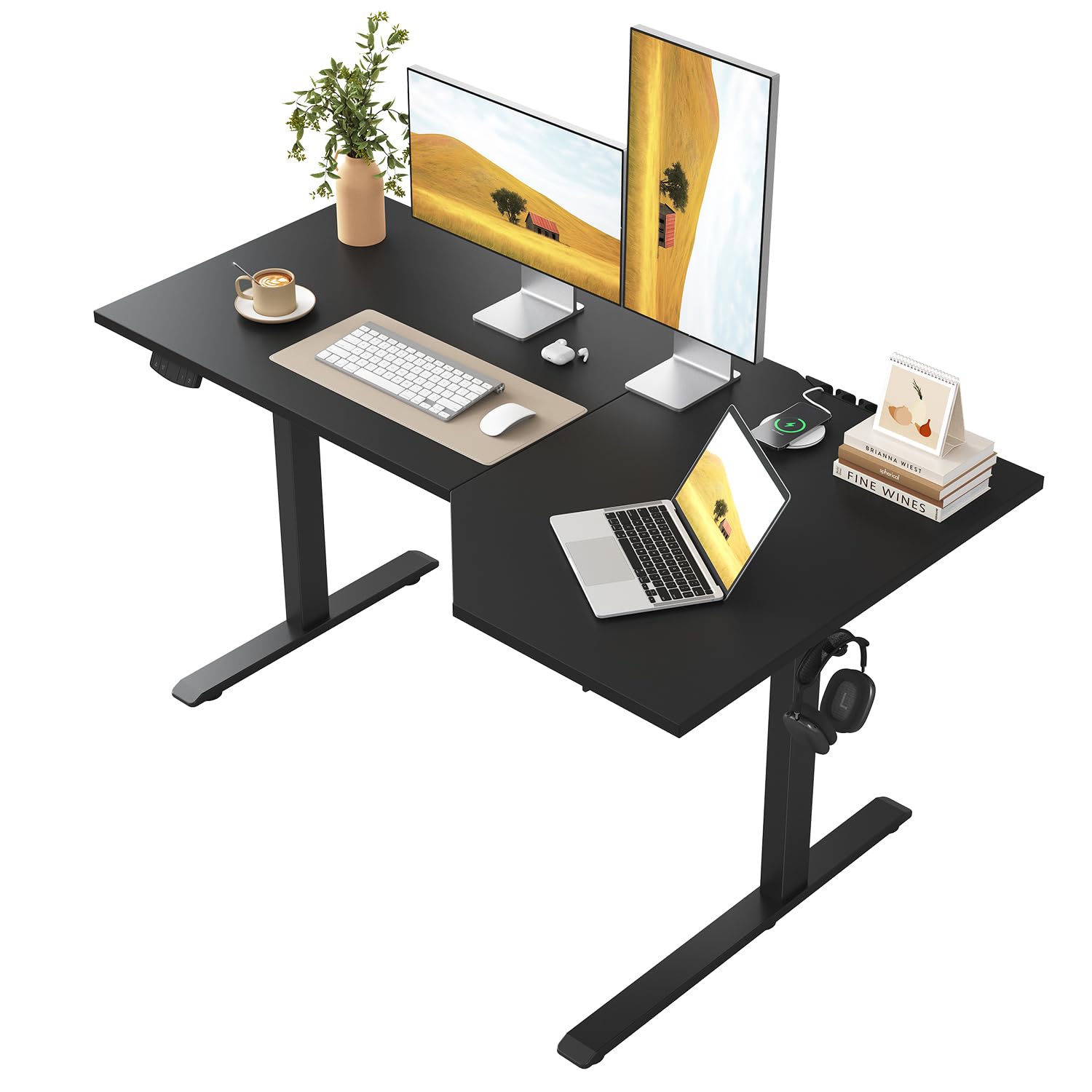 Klicelor L-förmiger Höhenverstellbarer Schreibtisch, 160 x (60-90 cm), Elektrischer Stehpult, Sitz-Steh-Schreibtisch für das Home Office, Ergonomischer Computertisch mit Spleißplatte, Schwarz