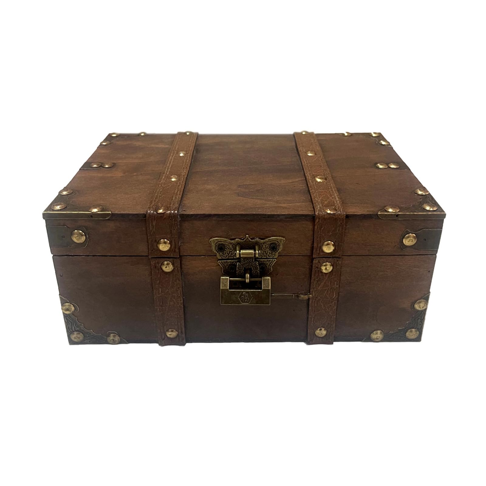 NEWFT Antique Styles Locking Wooden Storage Chest Lockable Jewelry Display Organiser Decorative Trinket Box with Small Wooden Jewelry Storage Box with