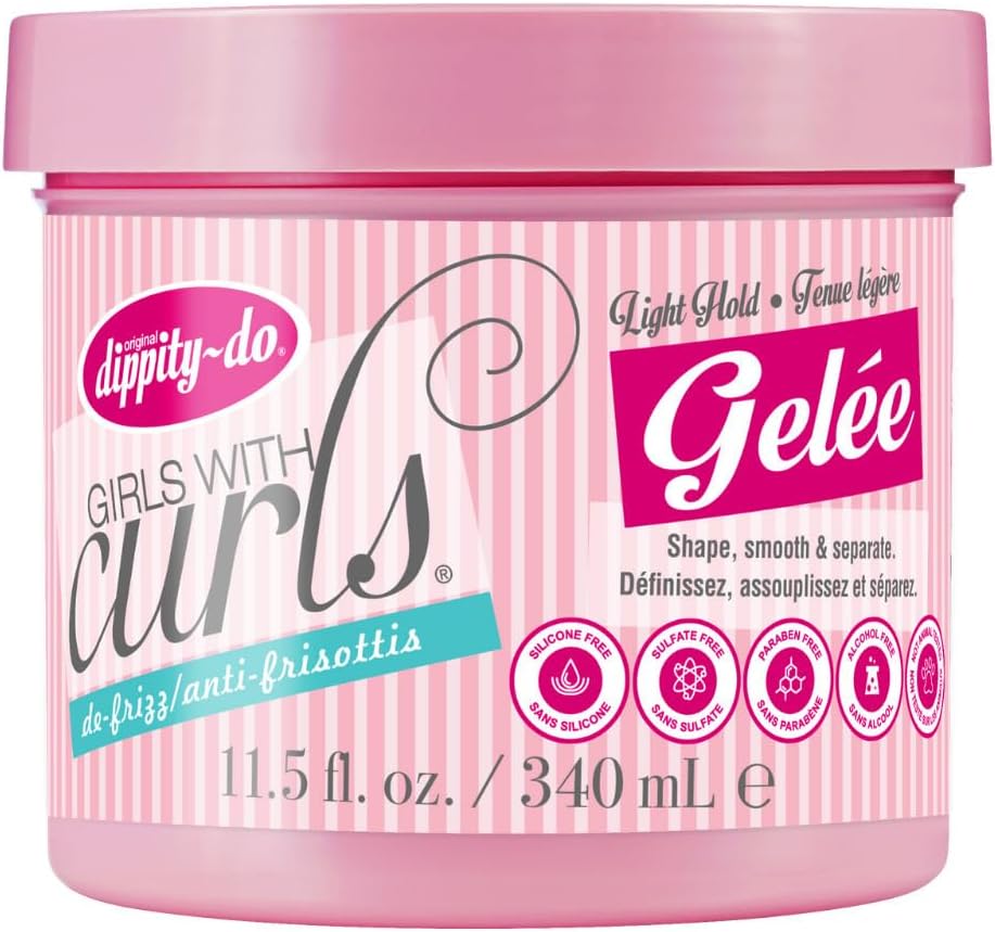 Dippity Do Girls with Curls Light Hold Gelee, Shape, Smooth & Separate Curls, Formulated with Aloe, Vitamin E & Wheat Protein, Frizz-Free, Never Crunchy, Curly Hair Gel For Women, 11.5 FL Oz