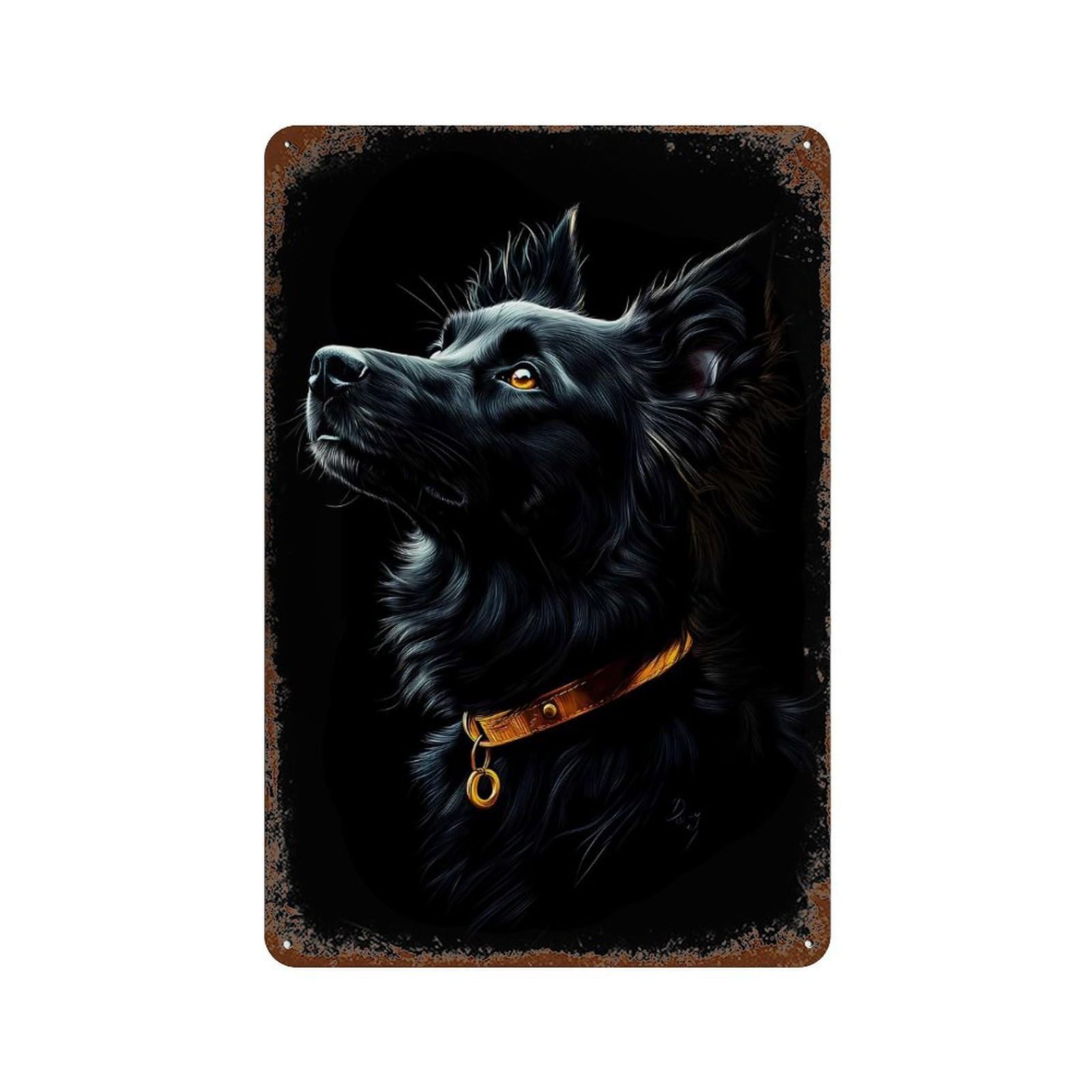Garage Style Black & Gold Australian Shepherd Distressed Metal Wall Sign 11.8"x7.9", Rustic Home Decor for Bar And Workshop