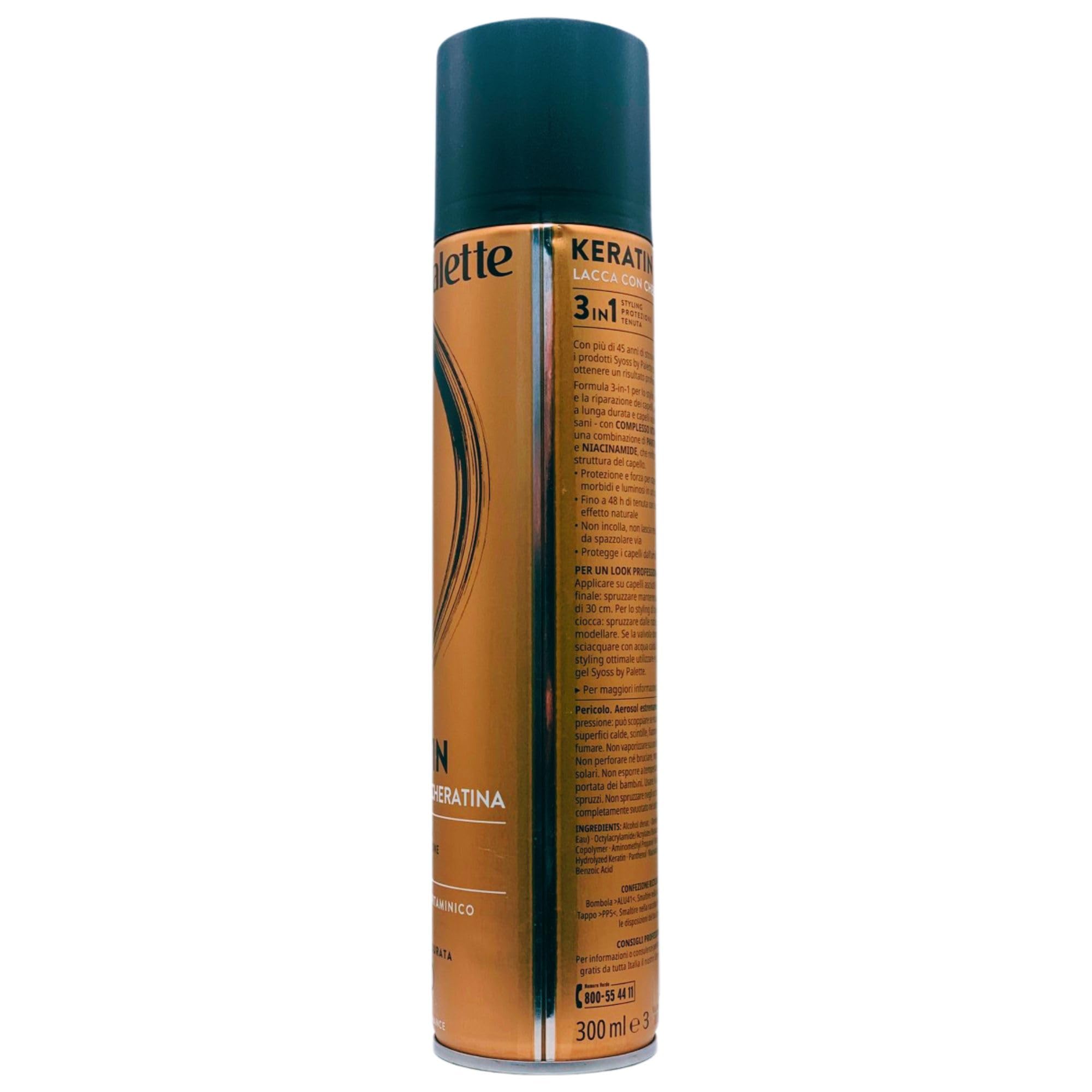 Lacca Con Cheratina KERATIN, Con Complesso Vitaminico Di Lunga Durata. 3In1 Styling, Protezione, Tenuta 300ml (6 Spray)