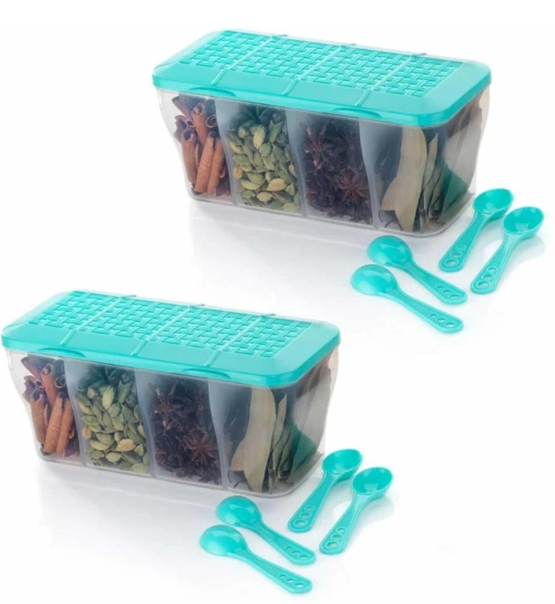Combo of Food Container 4 in 1 Transparent Plastic Lock Food Storage Airtight (SEA Green) (Pack of 2) (Combo Offer)|SHK-P1457-image-42