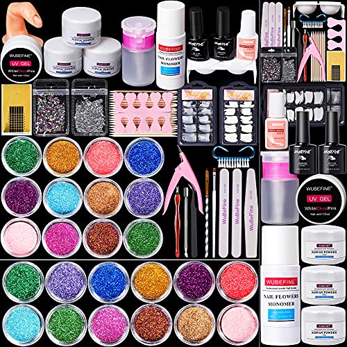 WuBeFine Acrylic Nail Kit, Nails Kit Acrylic Set with Acrylic Powder Liquid Monomer Glitter Nail Tips Acrylic Nail Brush, Acrylic Nail Art Decoration Tools Professional Manicure Set