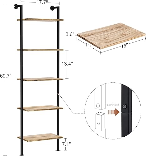 Miniatura 9 de Estantería de 5 niveles, estante de escalera de madera maciza, estante estrecho para libros, estantería de escalera de madera, estante de escalera