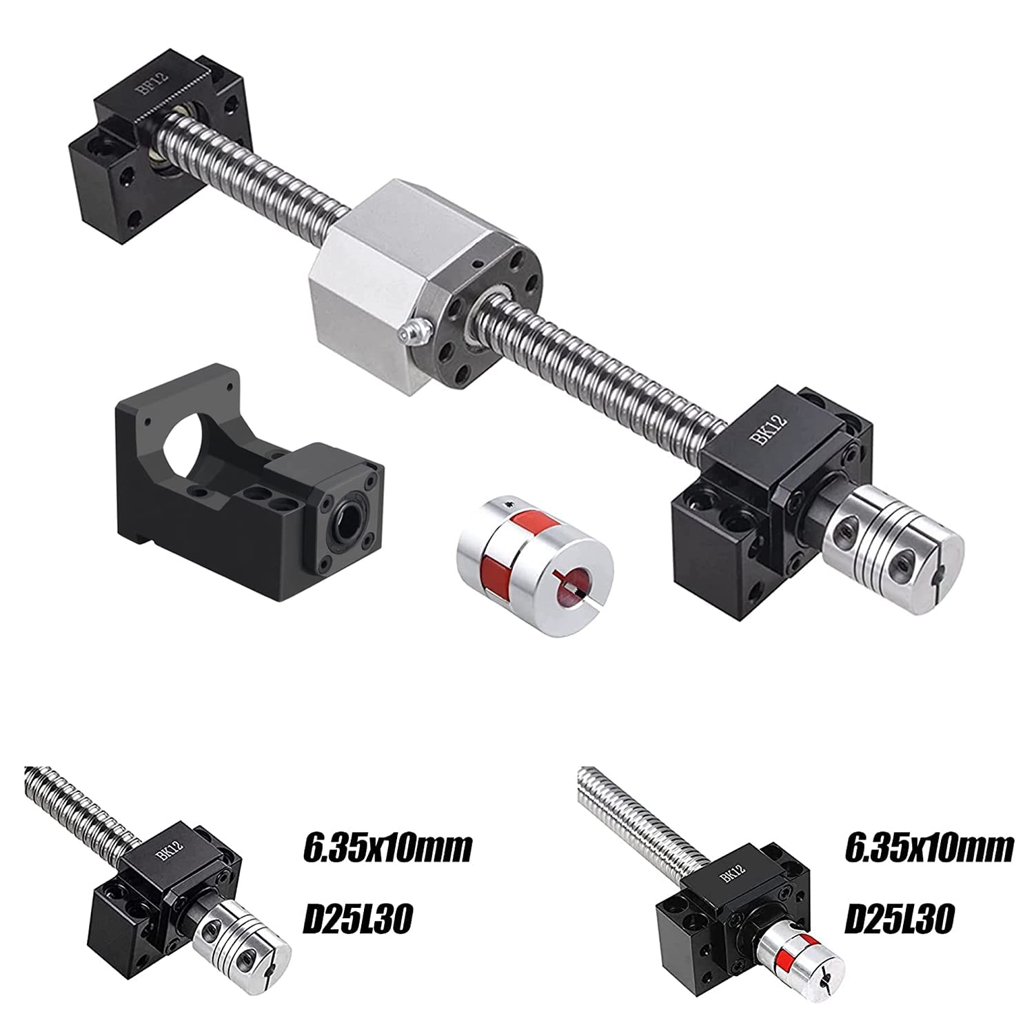 CNCMANS SFU1605 Juego de husillo de bolas de 1500 mm, guía lineal con soporte BK12/BF12, carcasa de tuerca, 2 unidades de acoplamiento de 6,35 x 10 mm, y soporte para motor Nema 23