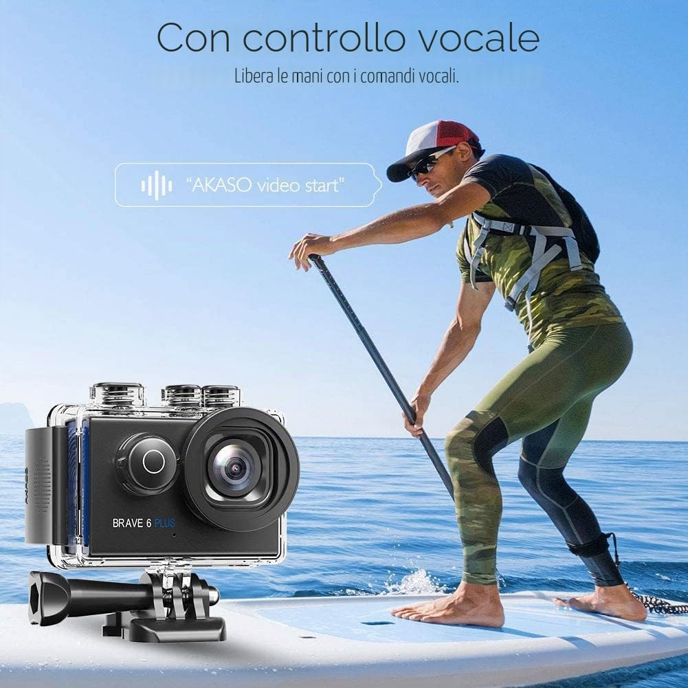 AKASO Action Cam 4K 20MP Action Camera WiFi 40M Fotocamera Subacquea Impermeabile EIS Touch Screen con 8x Zoom Controllo Vocale Telecomando Fotocamera Casco con 2 Batterie da 1350mAh
