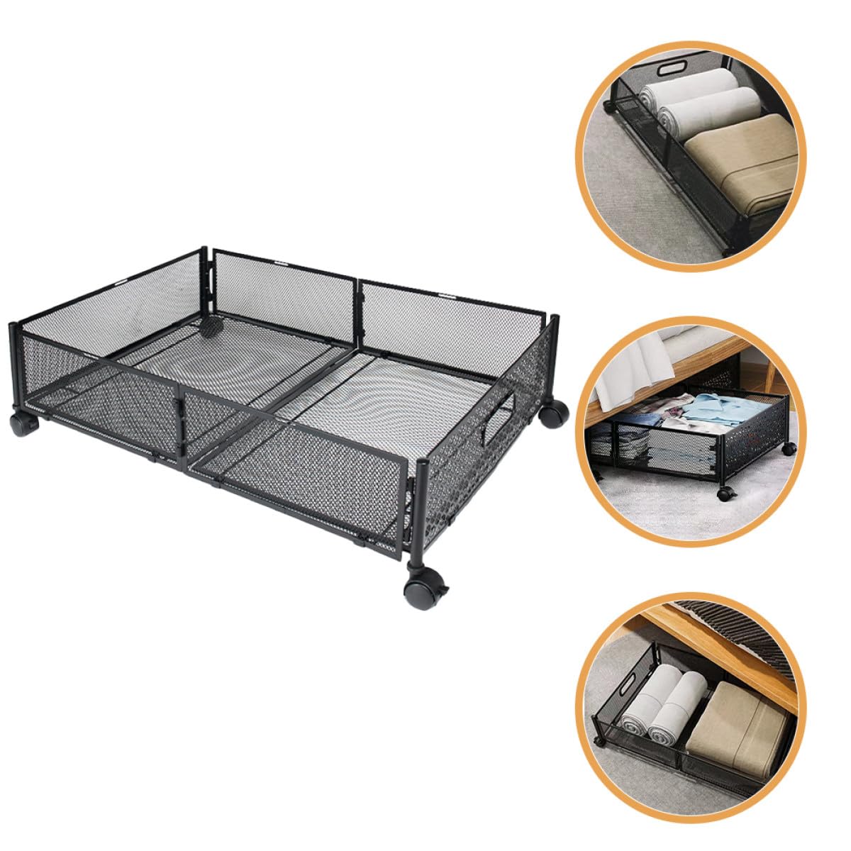 BESPORTBLE Contenitore Portaoggetti Sotto Letto Ruote Design Pieghevole in Acciaio Inossidabile e Plastico Capacità Grande per Organizzare Sotto Divano