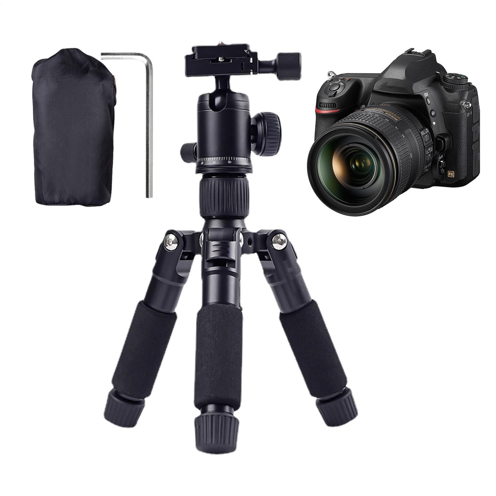 Treppiede Da Tavolo Portatile – Alluminio compatto e leggero | Mini Telefono Regolabile, Fotocamera Reflex Stabile per Video Selfie Vlog | Treppiede Da Scrivania per Torre
