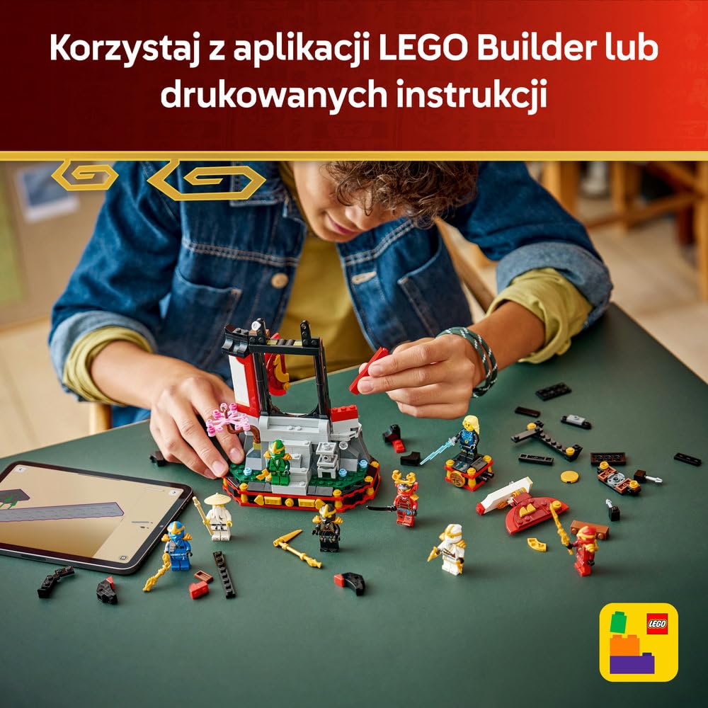 LEGO NINJAGO Ozdoba z postaciami ninja — 15-lecie, kolekcjonerski zestaw konstrukcyjny dla chłopców i dziewczynek, podstawka z ośmioma minifigurkami, pomysł na prezent urodzinowy dla 14-latka 71866