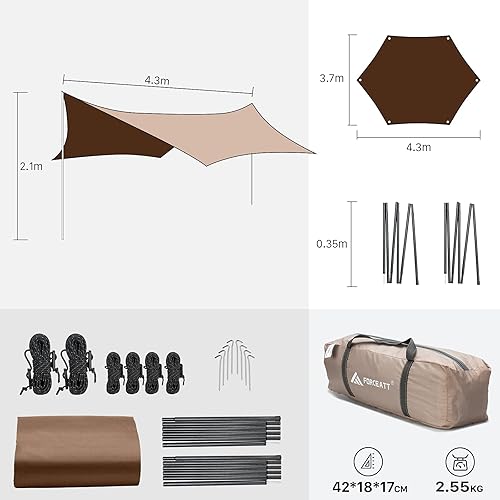 Miniatura 2 de Forceatt Lona de 12 x 14 pies con 2 postes, lona impermeable para camping, toldo de automóvil, lona ligera para campamento que se puede utilizar con