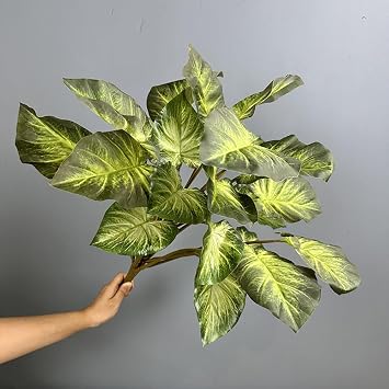 Artificial Geraniums Leaves Fall Heuchera Shrubs 19.6In Large Greenery Taro Bushes for Indoor Outdoor Garden Wedding Porch Home Table Centerpieces Decor E