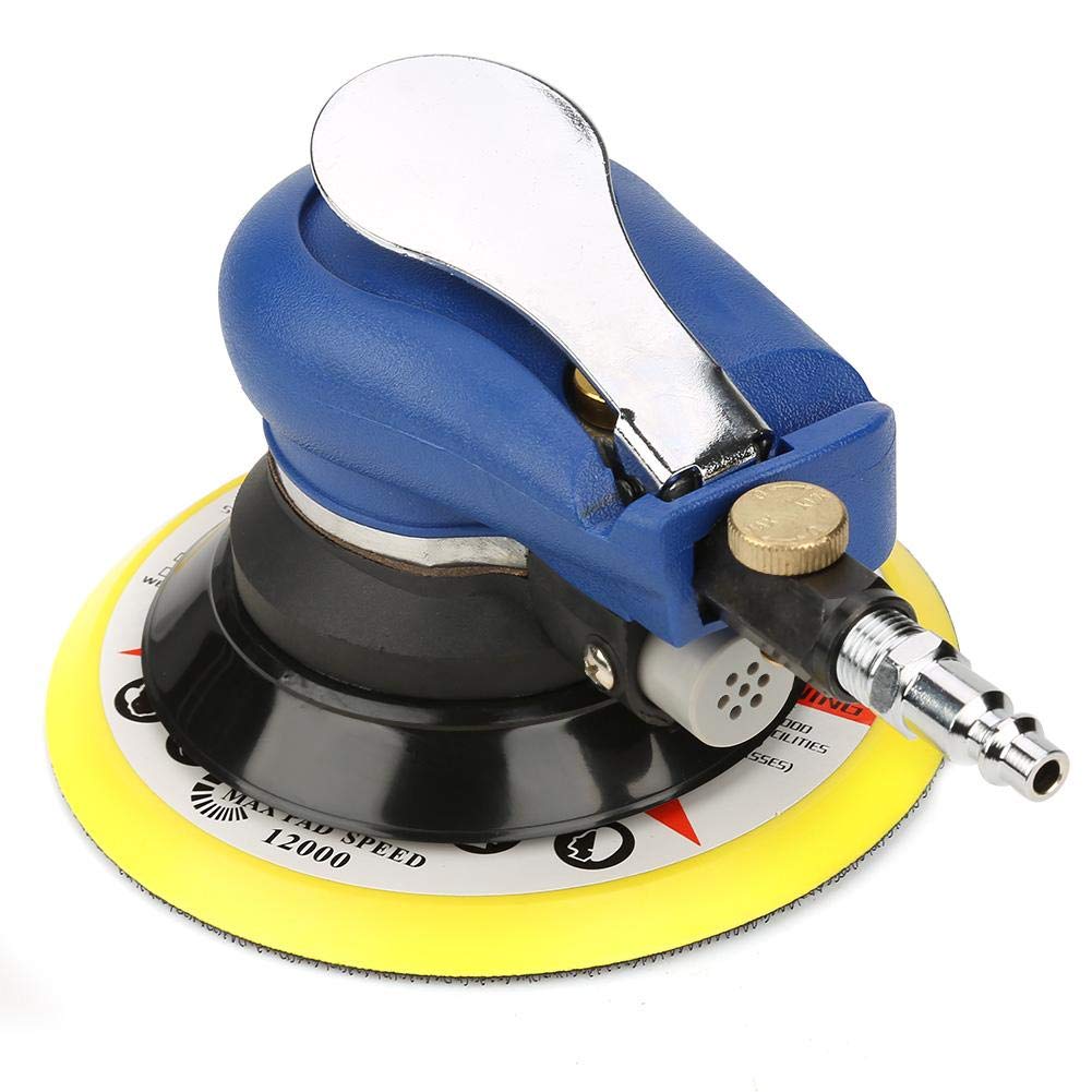Lijadora neumática AT-980 Lijadora redonda de bajo consumo de aire de 5 "/6", llave de conector de entrada de aire Lijadora orbital aleatoria para pulido de superficies de ferretería(6 pulgadas)