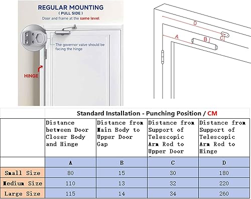 Miniatura 5 de Cierrapuertas hidráulico de grado comercial de gran tamaño, resistente sin golpe con retención abierta, plata