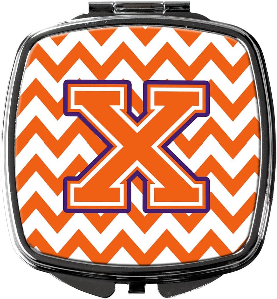 Caroline's Treasures CJ1062-XSCM Letter X Chevron Orange and Regalia Compact Mirror Decorative Travel Makeup Mirror for Women Girls Gifts Pocket Makeup Mirror Folding Handheld