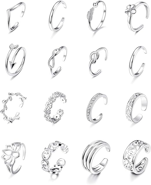 ORAZIO 18K Gold Plated Adjustable Toe Rings for WomenFlower Arrow Tail Pinky Band Rings Open Toe Ring Set Hypoallergenic Hawaiian Foot Gift Jewelry