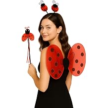 Adult Ladybird Fancy Dress 3-Piece Set   Includes Red Spotty Wings, Wand, and Antennae Headband   Women s Insect Costume Accessories for Parties, Halloween & Festivals