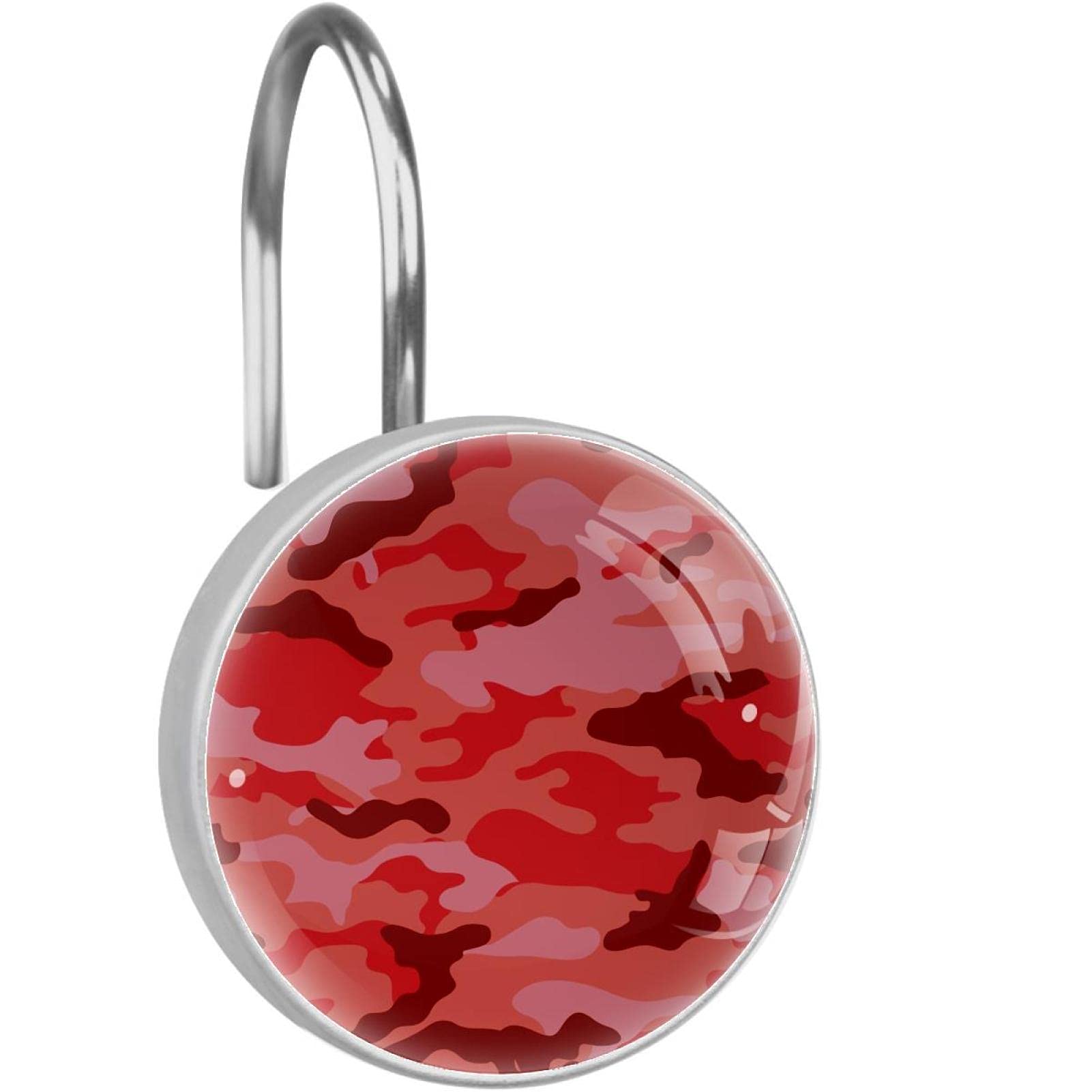 Crochets de rideau de douche motif camouflage rose rouge x12