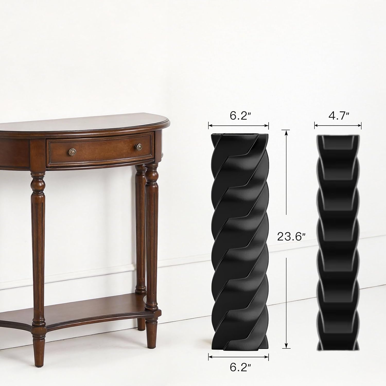 Tall Black Spiral Floor Vase 23.6″ – Glossy Twisted Resin Decorative Floor Vase for Pampas Grass, Branches & Dried Flowers, Modern Farmhouse Indoor Home Decor