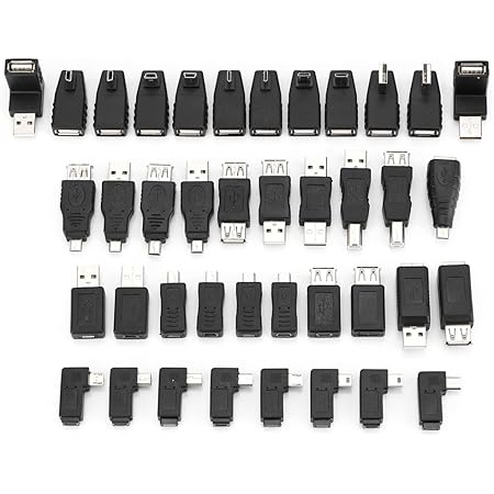 40 Pcs USB Adapter Kit, Mini Changers Adapter Converter Connectors USB Male to Female Micro USB