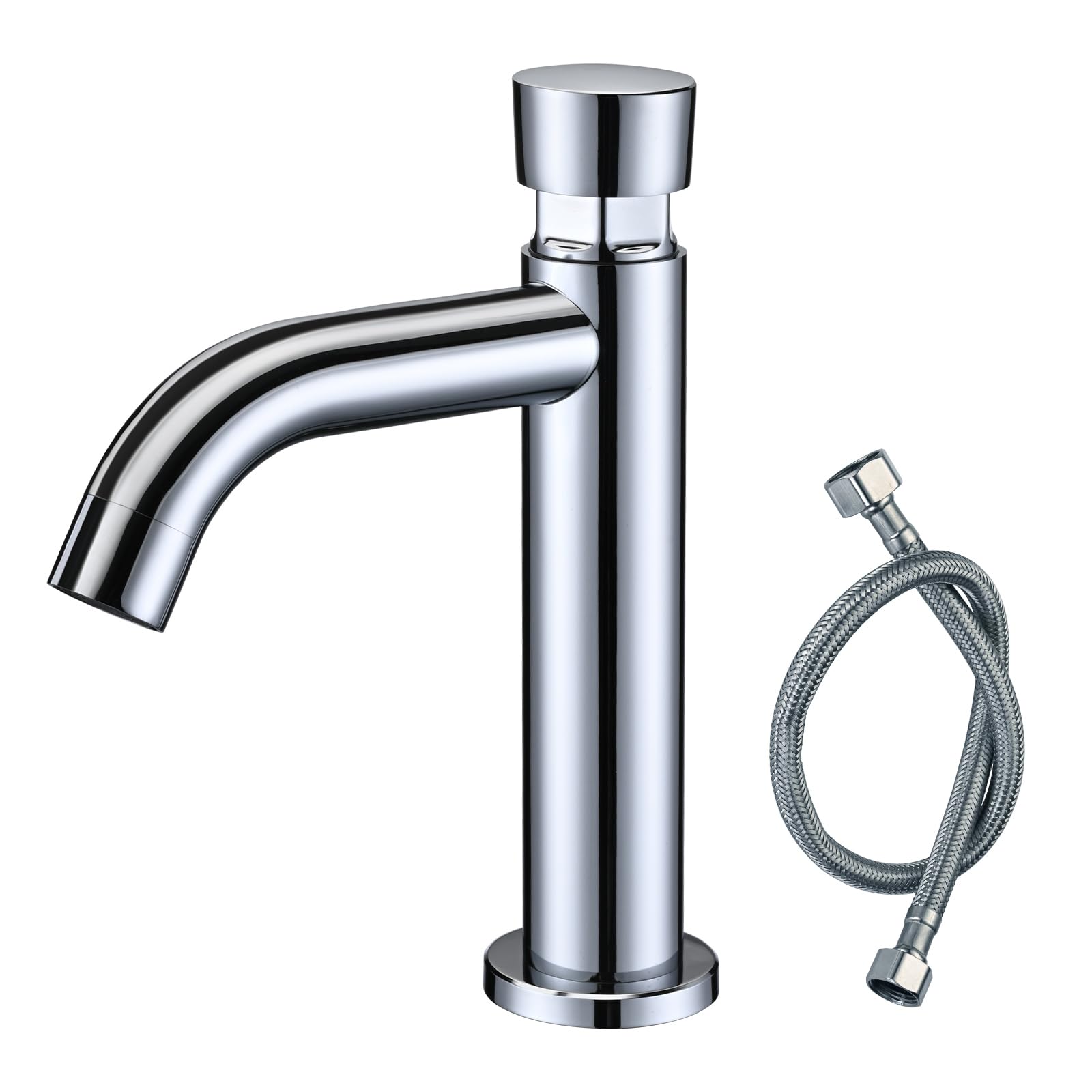 Grifo Temporizado Lavabo Agua Fría, Pulsador, BuntHaus Cierre Automático | Acero inoxidable 304 cromado, grifo lavabo con cierre automático temporizado, ideal para WC y baños públicos