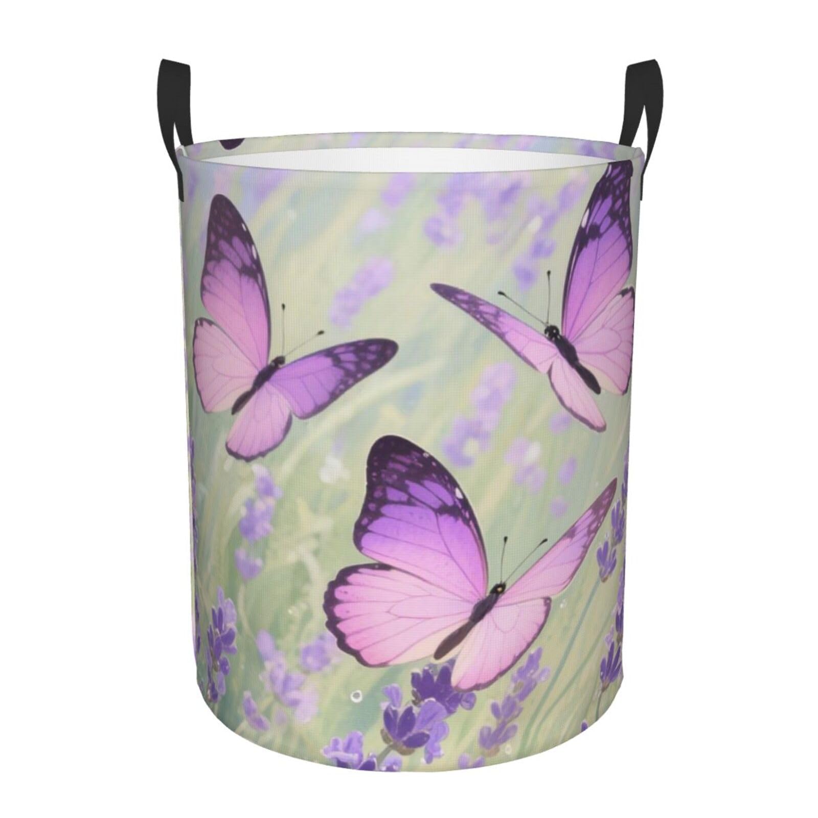 Butterfly Laundry Basket Foldable With Handles, Waterproof Laundry Hamper Oxford Cloth Dirty Clothes Storage Basket Bag for Bathroom Bedroom Nursery Dorm Toys Storage Bin Organizer Small