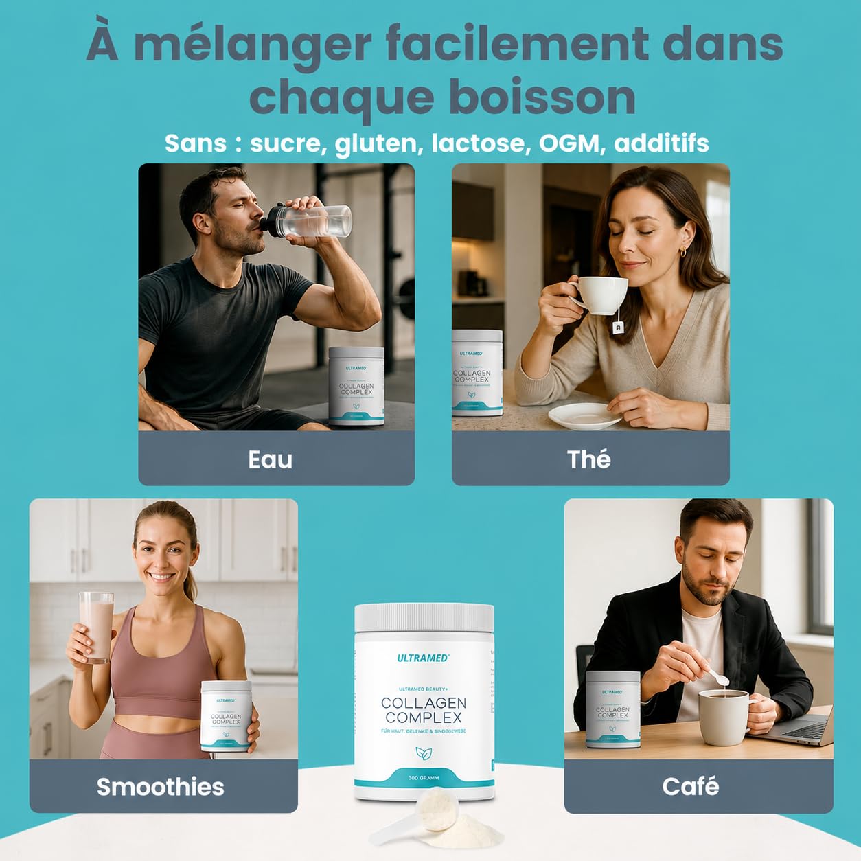 UltraMed - Poudre de collagène bioactive de qualité supérieure composée de VERISOL, TENDOFORTE & FORTIGEL + vitamine C | 300 g | peptides de marque pour la peau, le tissu conjonctif et la mobilité |