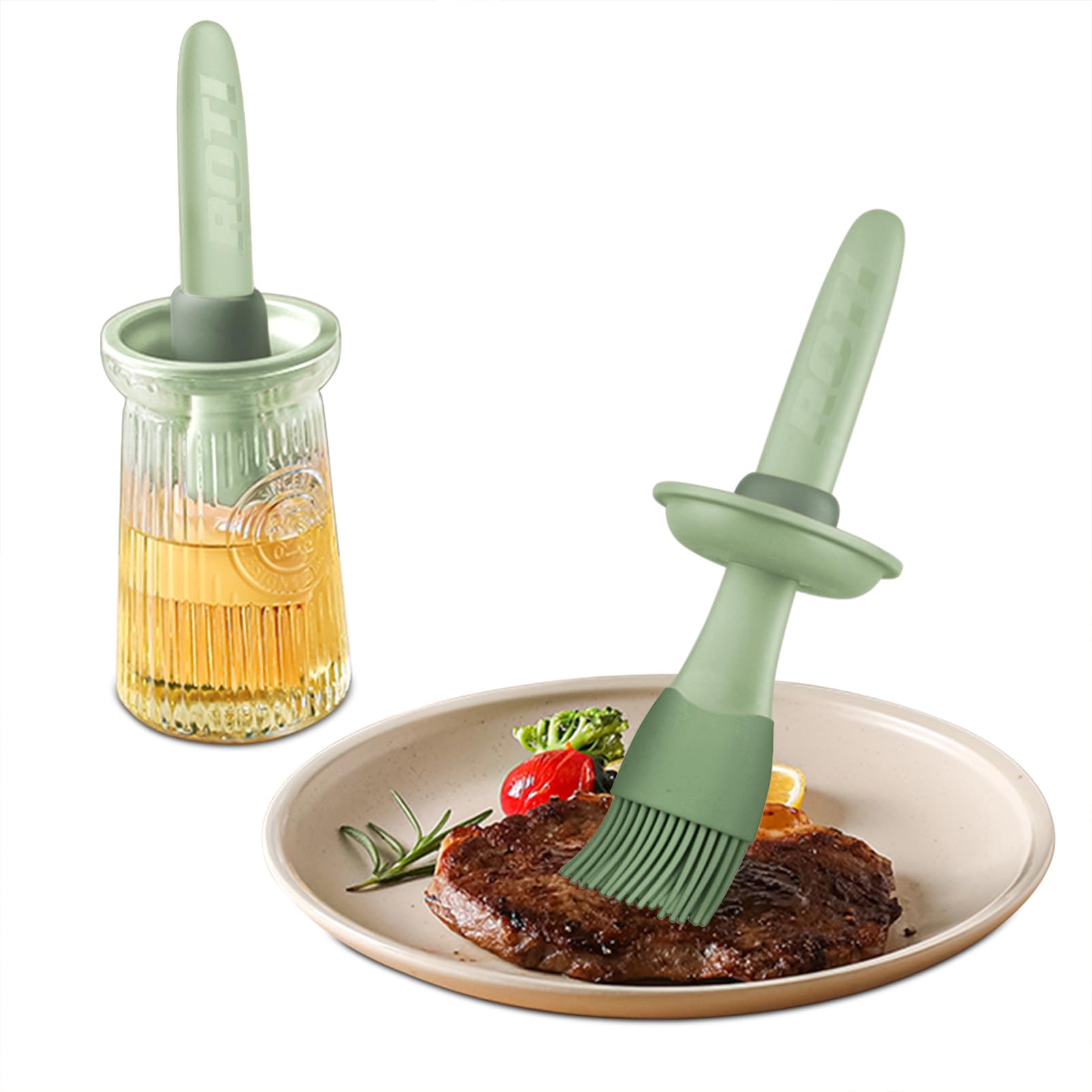 BULANGDE Silicone Pastry Brushes Glass Oil Bottle with Basting Brush 200ml, High Temperature Resistant Household Washable for Kitchen Cooking Baking BBQ Food Egg Portable Dispenser Burgundy (Green)