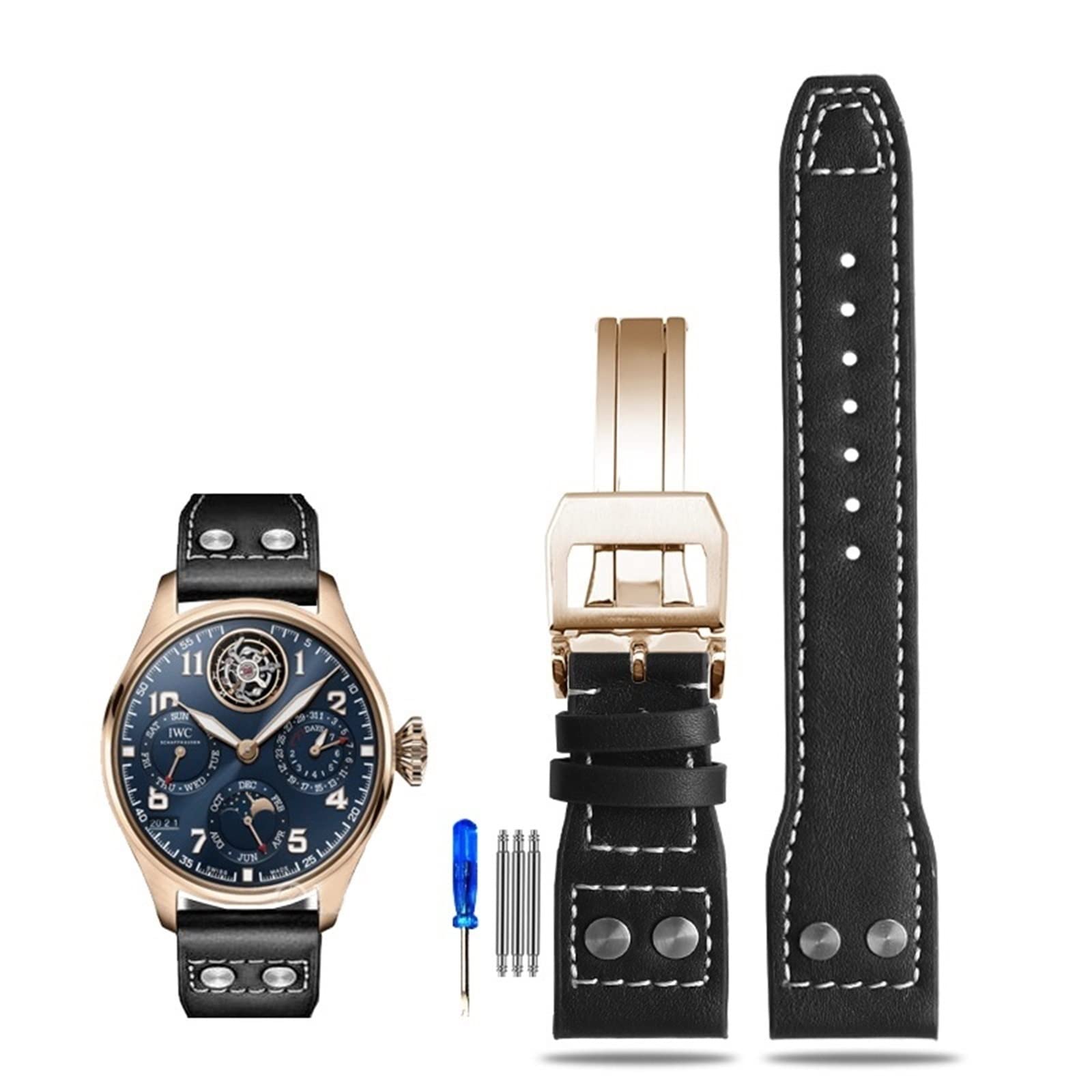 IWC Iw500916 Iw500916 nity skórzane paski do zegarka, wodoodporne, odporne na pot, miękkie, wygodne, akcesoria do paska do zegarka 21 mm, 22 mm