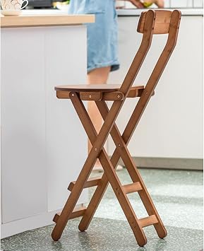 Foldable Bar Stools,Rustic Wooden Barstools Portable Installation Free Counter Height Bar Chairs with Backrest And Footrest,Bar Chair for Home Kitchen Breakfast,330LBS Capacity,Walnut,32.5x26x46.5cm