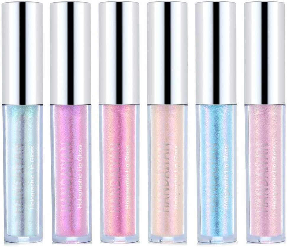 Hisight Glitter Lip Gloss Liquid Lipsticks Set of 6 Diamond Shimmer Metallic Lipstick Waterproof Long Lasting Shinning Iridescent Mermaid Shimmer Lip Gloss Face Eye Cosmetic Glow Shimmer Makeup Kit