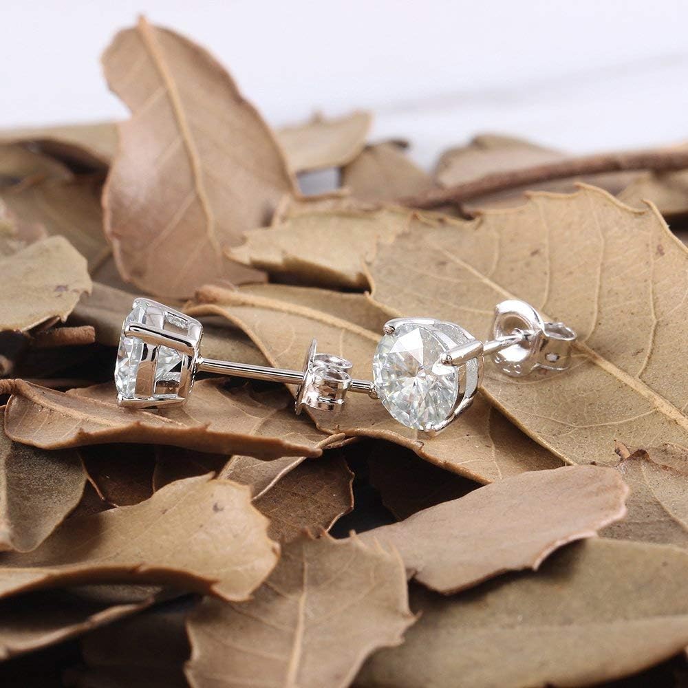 DovEggs Solid 10K White Gold Post 2CTW 6.5MM G-H-I Color Lab Created Moissanite Simulated Diamond Stud Earrings For Women Sterling Silver