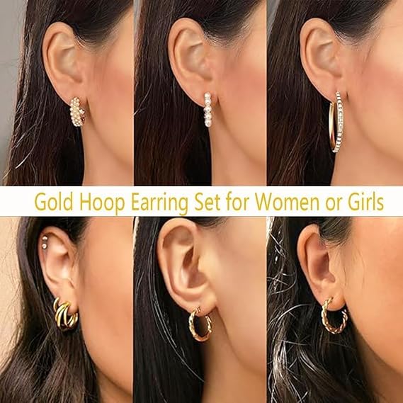 Xspring Earrings sets, 24 pairs of lightweight hypoallergenic hoop ears, thick gold sway ears, gold hoop ears set for women, style sway ears, elegant hoop ears for gift