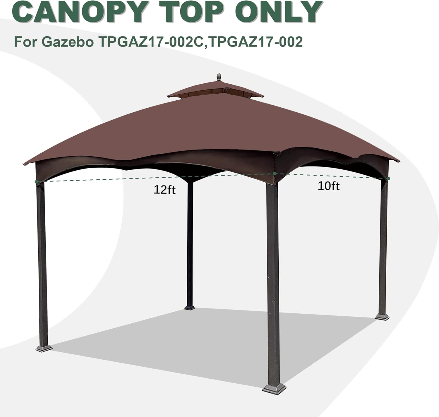 10x12 replacement gazebo cover for lowe's gazebo model #tpgaz17-002c,tpgaz17-002,gf-12s004b-1,gf-12s004bto (brown)