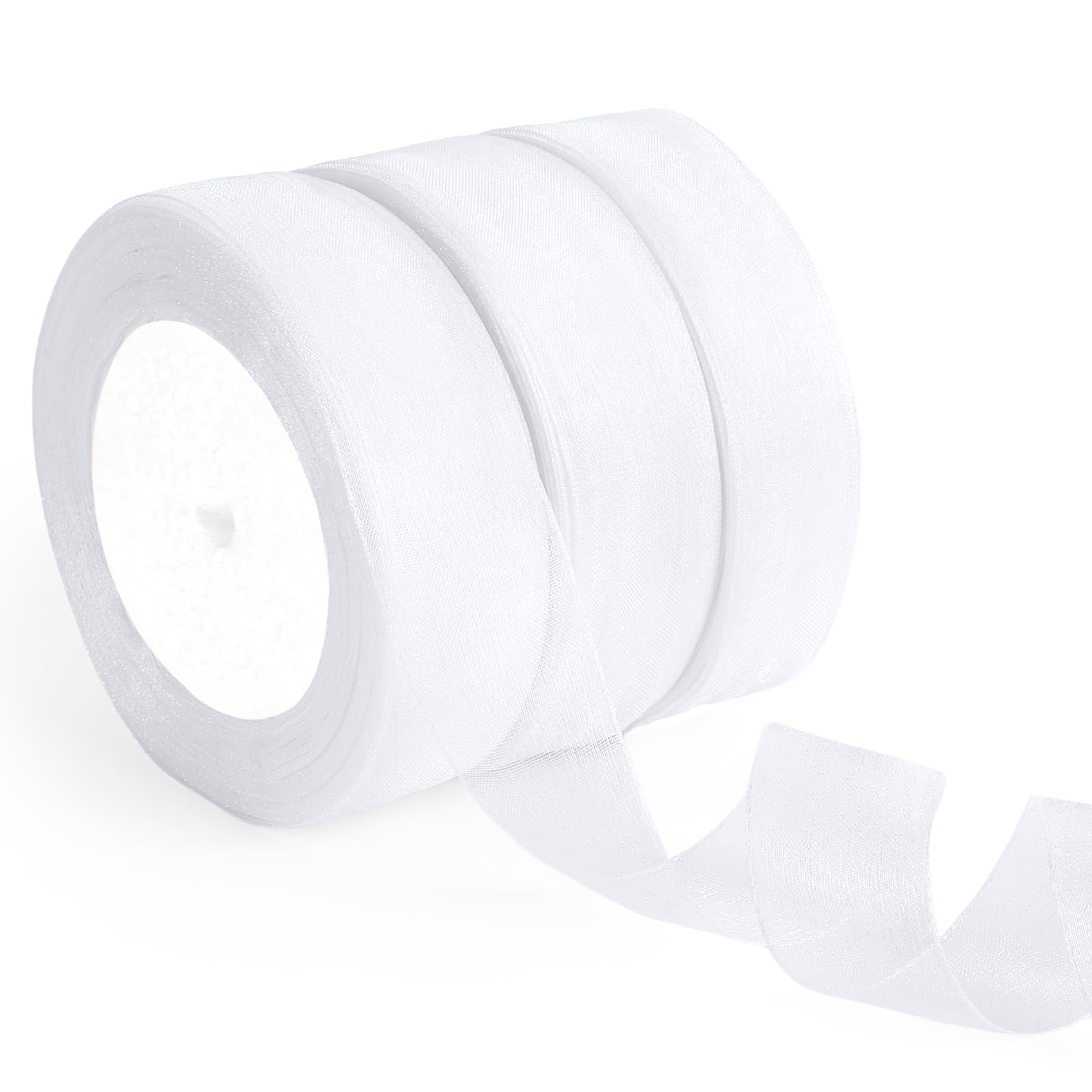 Photo 1 of 3 Rolls White Organza Ribbon,1 Inch Sheer Tulle Ribbon for Gift Wrapping