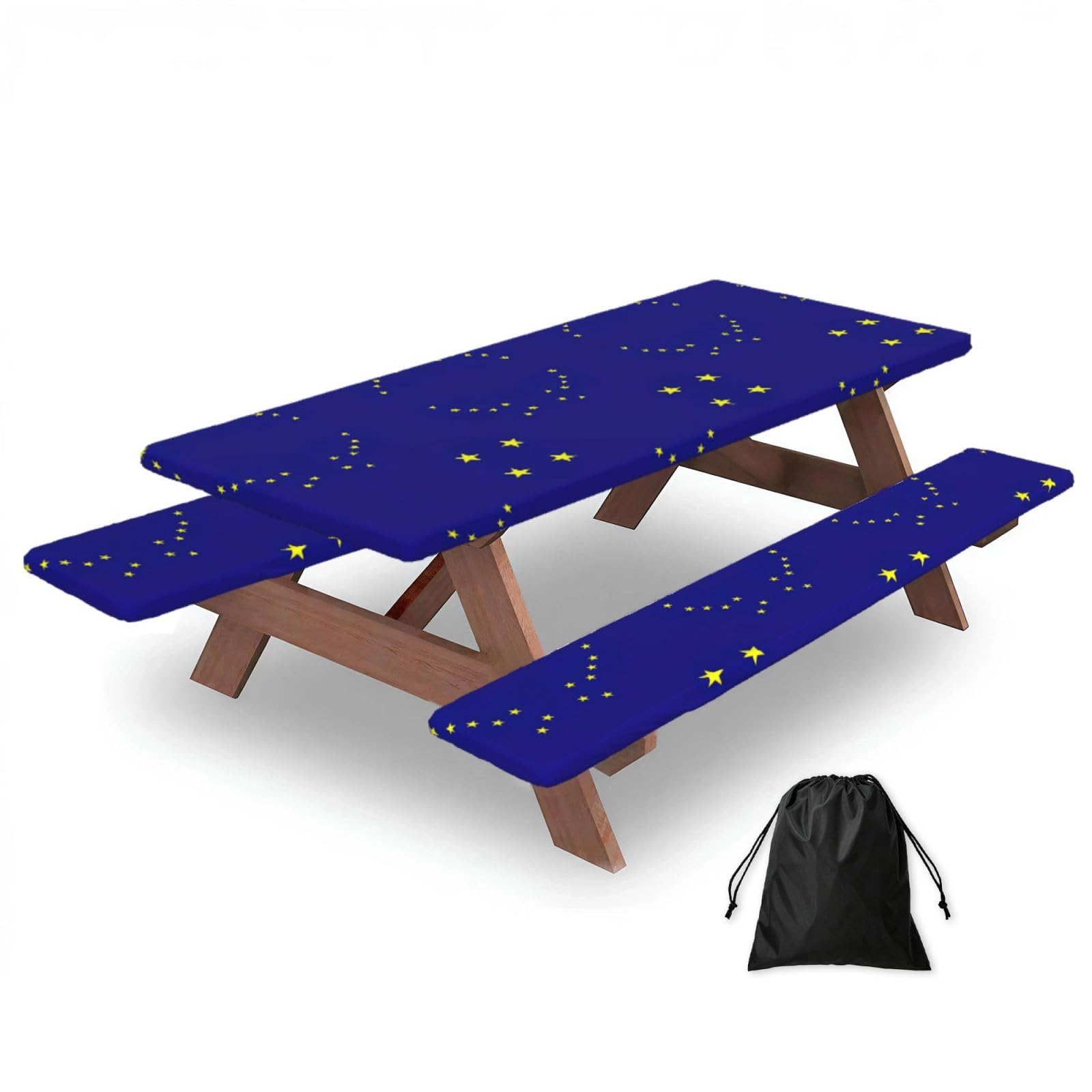 Yqxwjl Black Alaska State Flag Print Camping Essentials Waterproof Camping Table And Bench Cover With Drawstring Bag 183 Cm