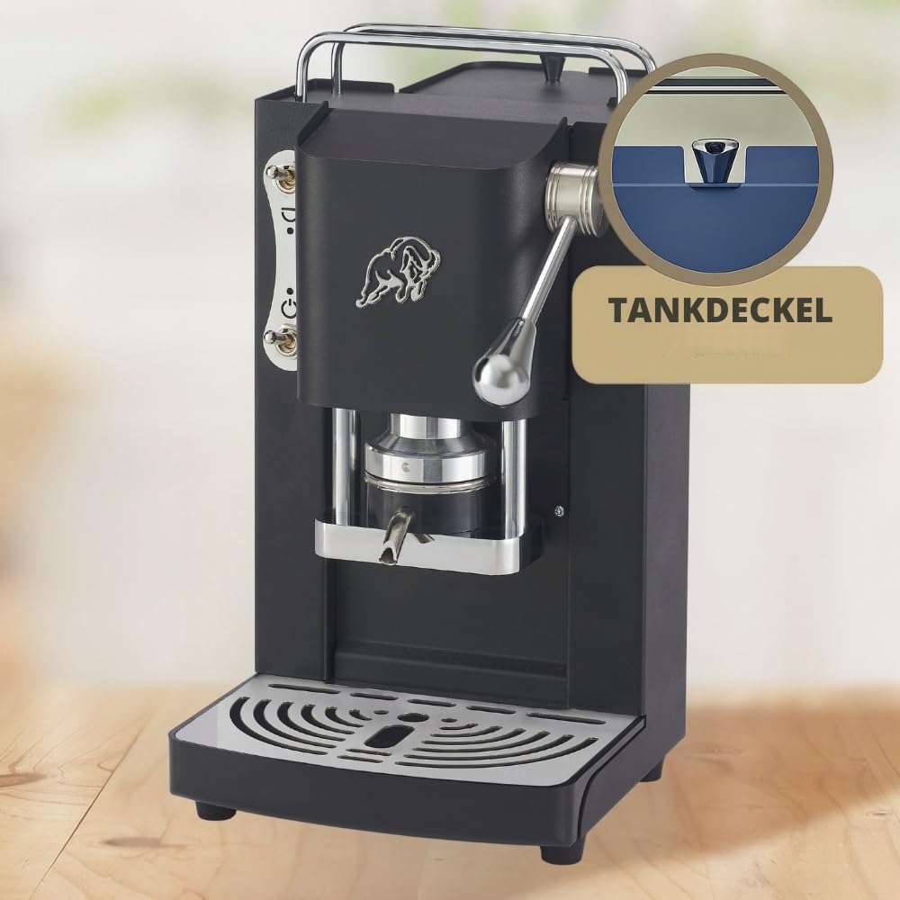 FABER COFFEE MACHINES 3.0 Pro Essential | Kaffeemaschine ESE 44 mm kompakt mit Glaskanister, herausnehmbarem Padhalter und verstellbarer Padpresse aus Messing (Schwarz, Chrom)