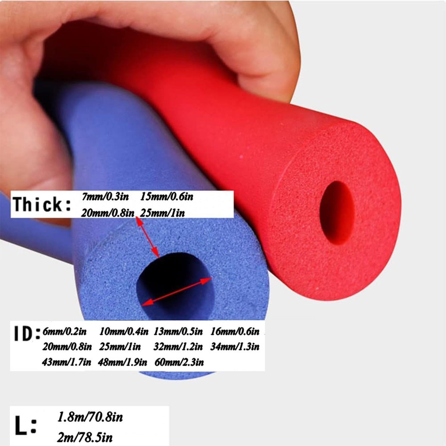 Coquilla Aislante Para Protección De Andamios, Aislamiento De Tuberías De 7 mm, 15 mm, 20 mm, 25 mm De Espesor, 1,8 m/2 m De Longitud, Tubo De Espuma Acolchado Para Obras De Construcción(Red,60mmx25mm