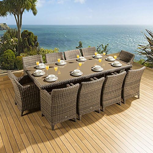 Massive Rattan/Wicker Dining Set Table + 10 Chairs Garden