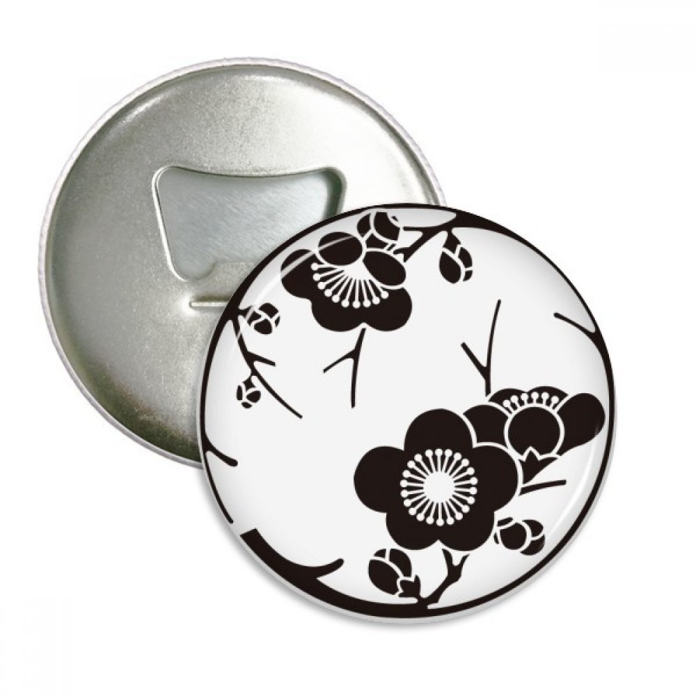 Aimant frigo Sakura noir décapsuleur rond en métal argenté 3pcs