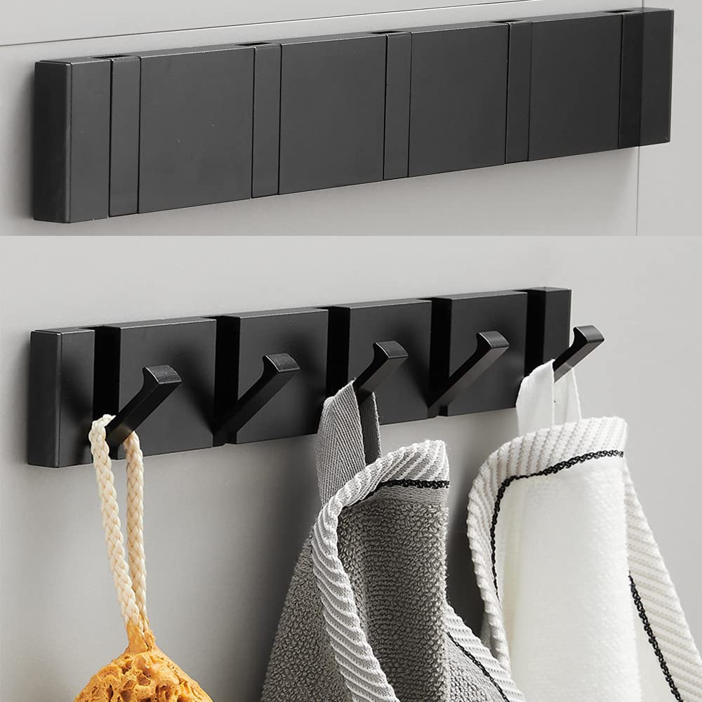Kleerhanger Opvouwbare handdoekhanger 2ways installatie muur haken jas kleding houder for badkamer keuken slaapkamer gang, zwart goud Houten Kleerhanger (Size : All Black 3 Hook