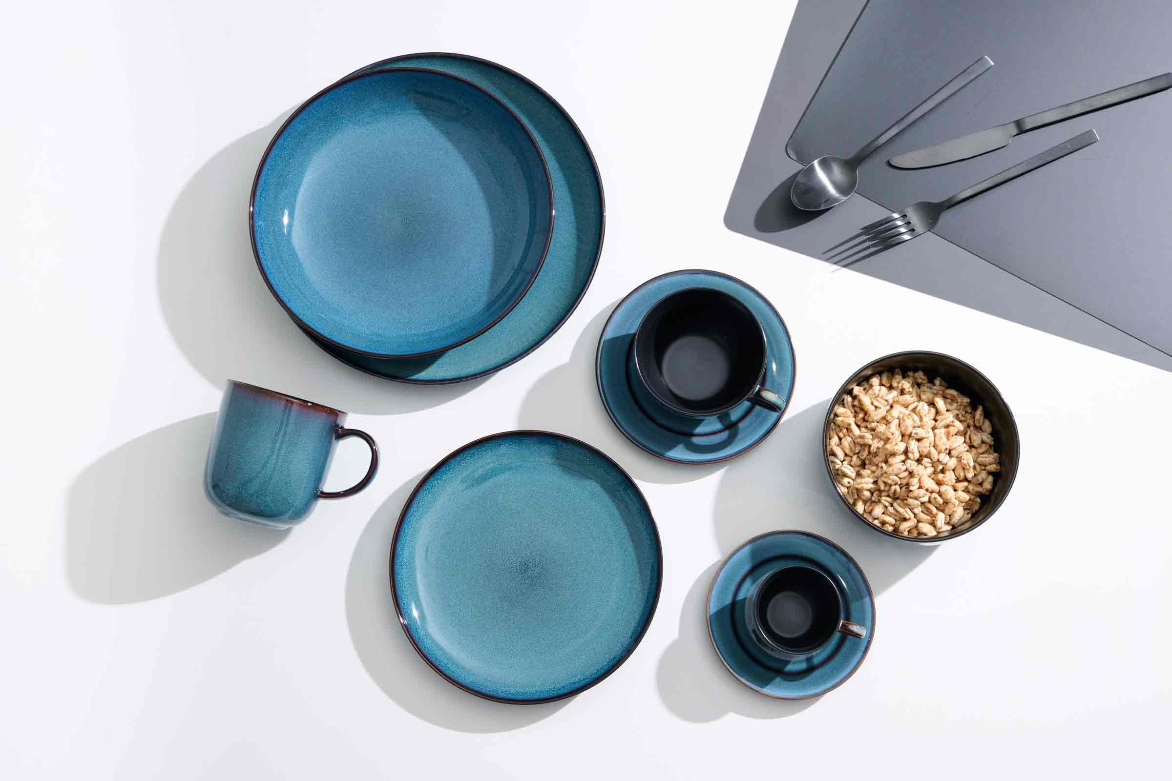 Ritzenhoff & Breker Bali Kaffeebecher 6er Set, 400 ml, Runde Henkelbecher mit Farbverläufen, Skandinavisches Design mit Reaktivglasur, Steinzeug, Blau