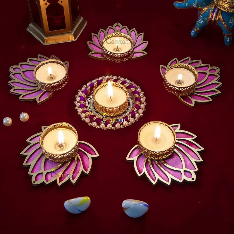 Anishop Handmade Lotus Floor Decoration Reusable Rangoli for Puja Decor|Tealight Candle Holder|Lotus Diya for Pooja, Festival Decor 6 pcs|Lamp Temple Decoration|Lotus Deepam for Goddess