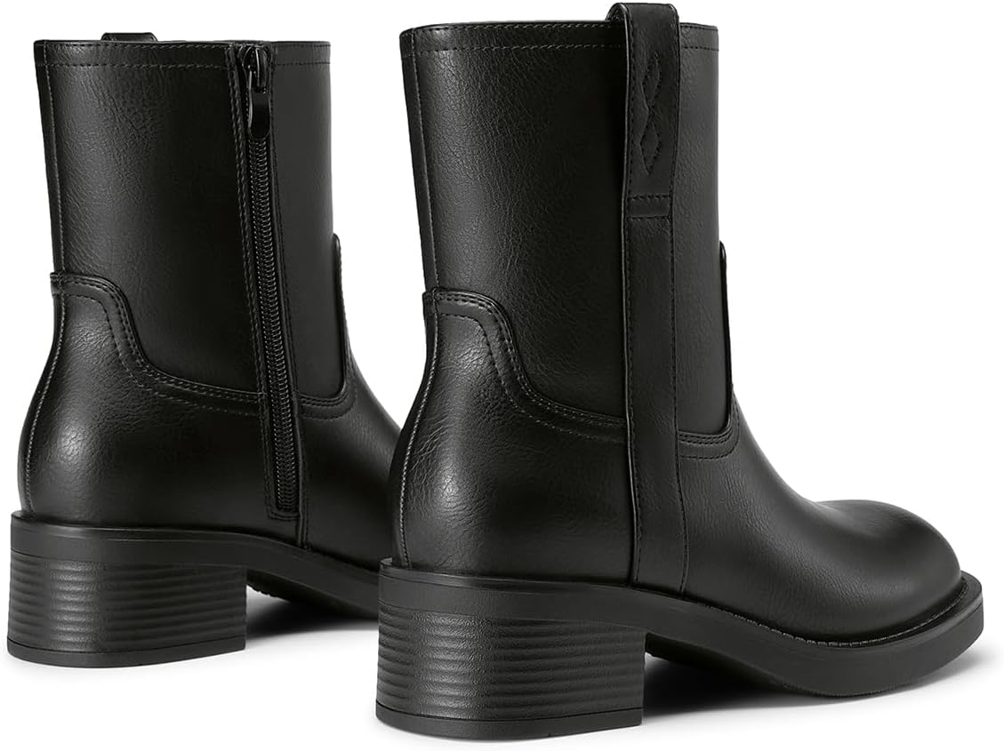 Athlefit Chunky Low Heel Ankle Boots for Women Square Toe Fashion Short Booties with Side Zipper