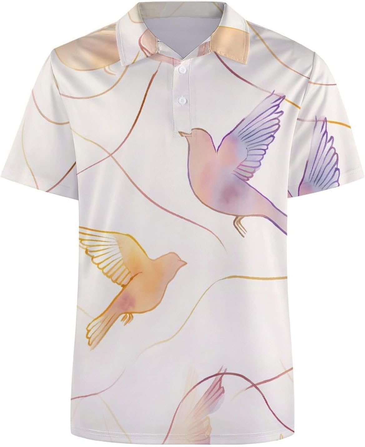 Watercolor Birds Abstract Minimalism Men's Polo Golf Shirts Collared T-Shirt