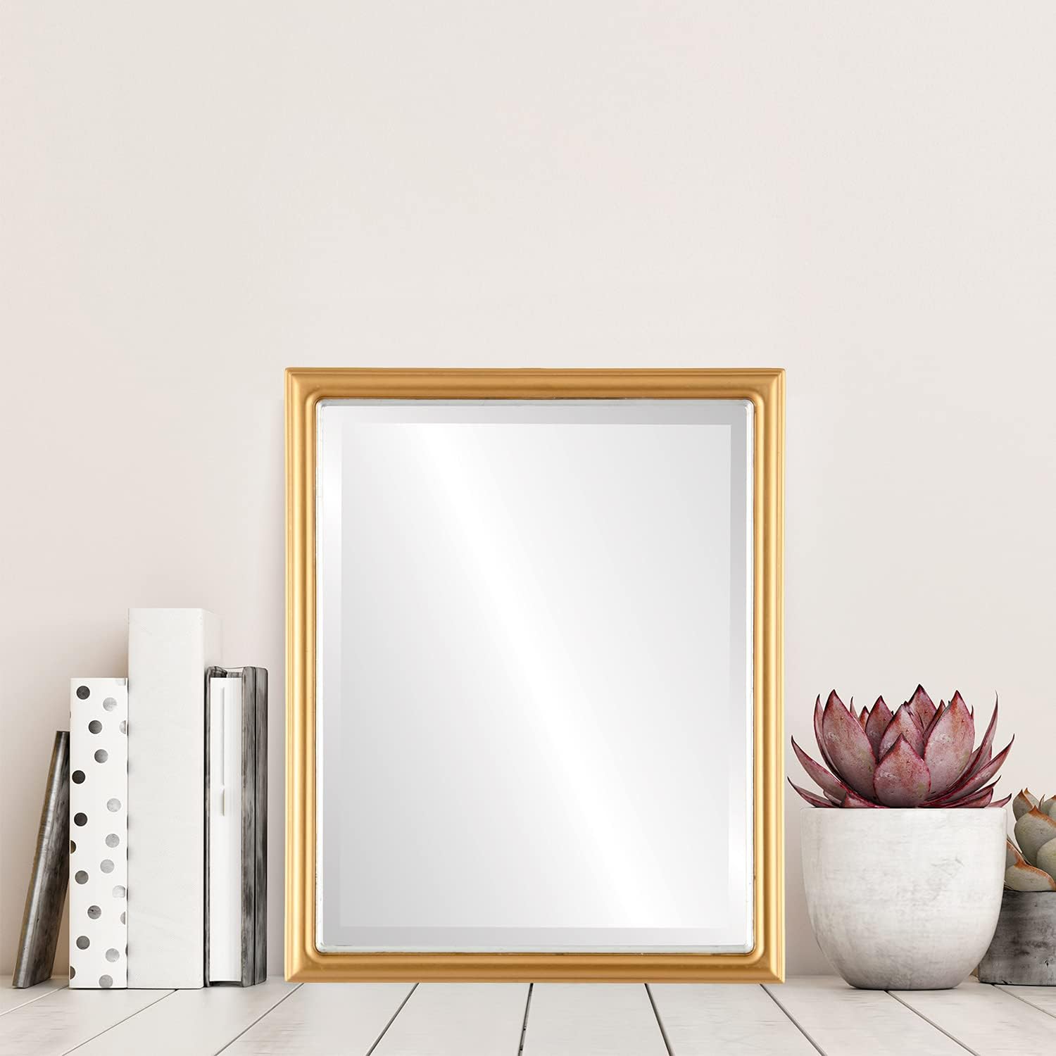 OVALCREST Rectangle Beveled Wall Mirror for Home Decor - Hamilton Style - Gold Spray with Silver Lip - 20x26 Outside Dimensions