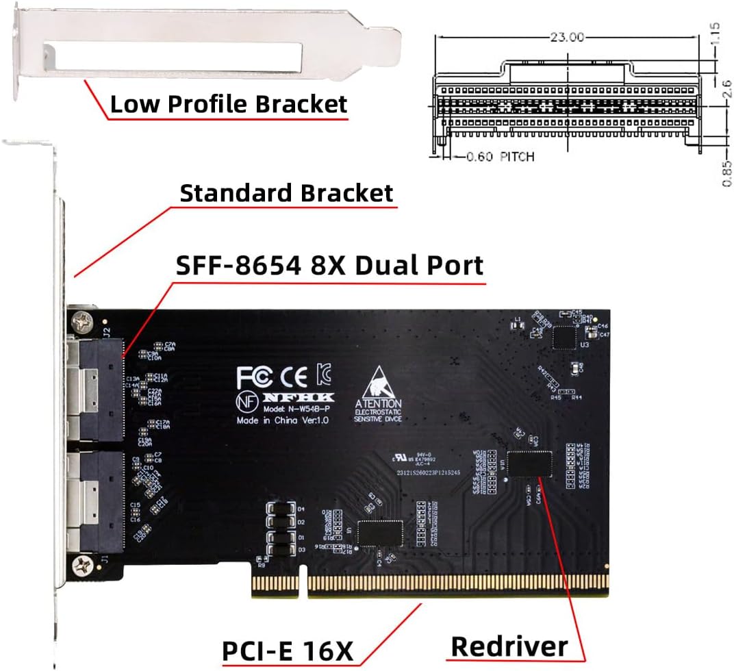 Dual Slimline SFF-8654 8X 74Pin External to PCIE 16X Express 5.0 PCIE4.0 Raid Card VROC Raid Adapter with Linear Redriver Over Long Cable Lengths