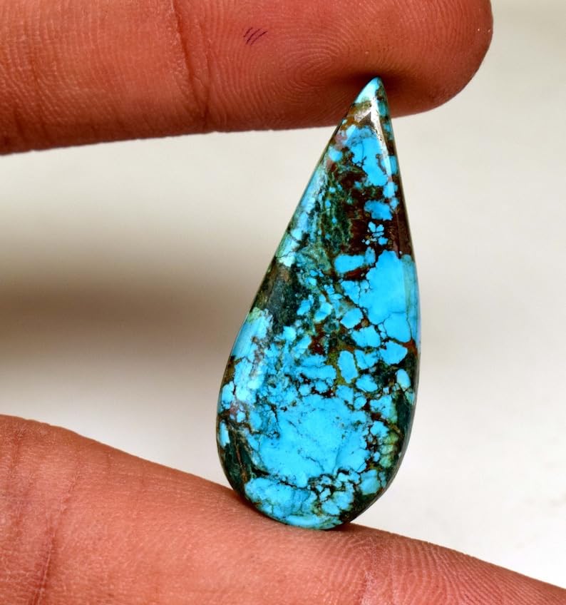 Gemme turquoise naturelle poire 33,65 mm, cabochon d'exception pour bague